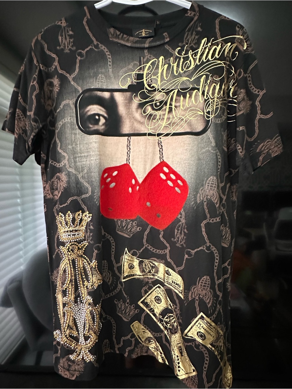 Christian Audigier Men’s Graphic Tee with Red Dice